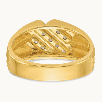 IBGoodman Men's Polished Satin and Grooved Diamond Ring, 14K