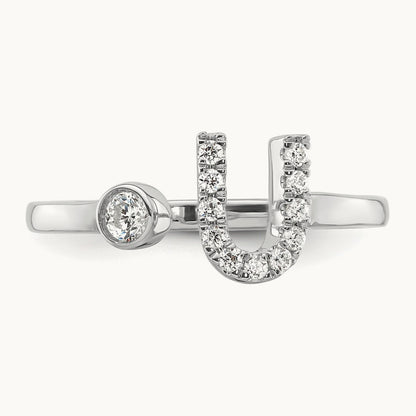 Initial U Adjustable Ring, 0.15 ct tw Lab-Grown Diamond