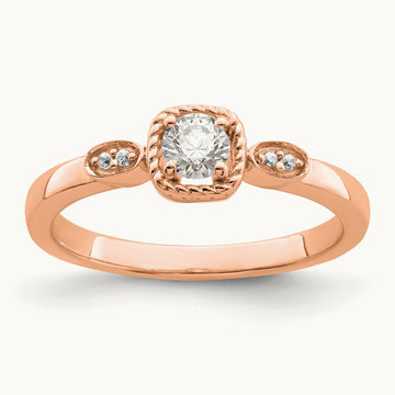 Petite Rope Edge Round Complete Diamond Ring — 14K Rose Gold, 7