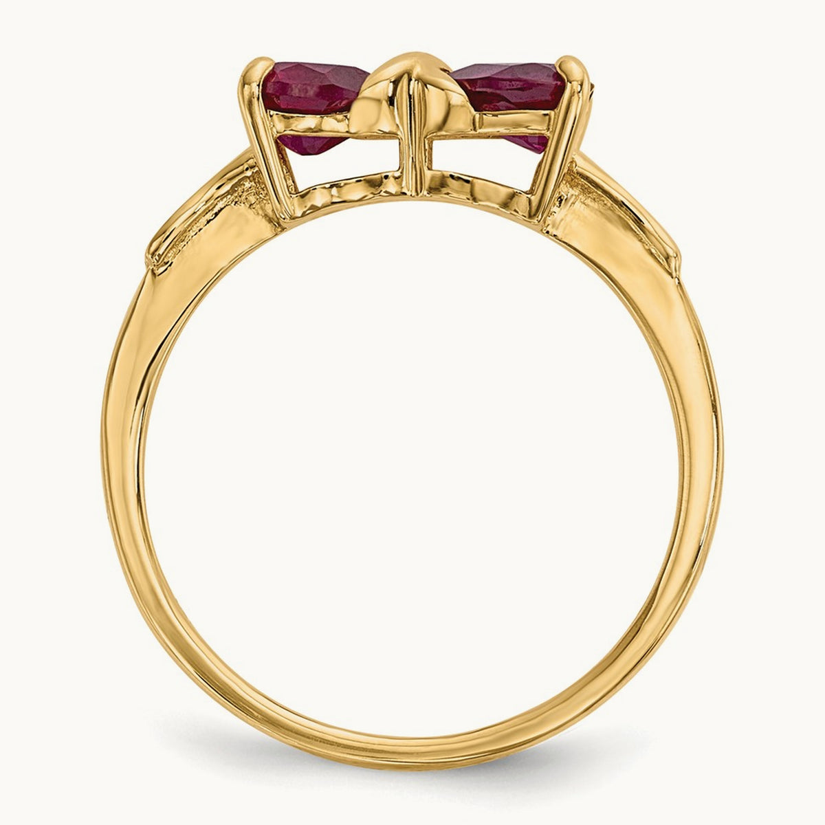 Polished Created Ruby Bow Ring, 14K Gold