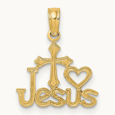 JESUS W/ Cross and Heart Charm, 14K