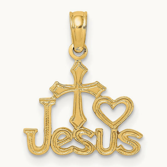 JESUS W/ Cross and Heart Charm, 14K