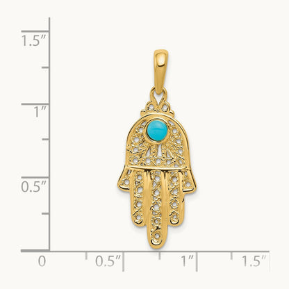 Turquoise Filigree Chamseh Pendant — 14K Yellow Gold