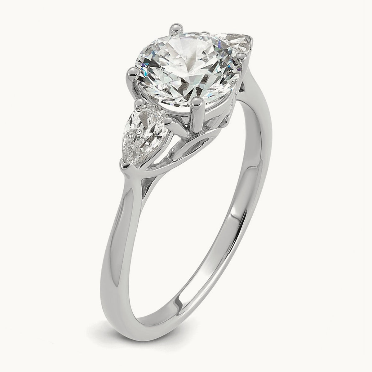 Round with Pear 3 Stone Engagement Ring, 1.25-3.50 ct tw Lab-Grown Diamond — 1 7/8 ct, 14K White Gold