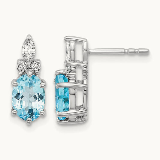 Diamond and Blue Topaz Post Earrings — 14K White Gold