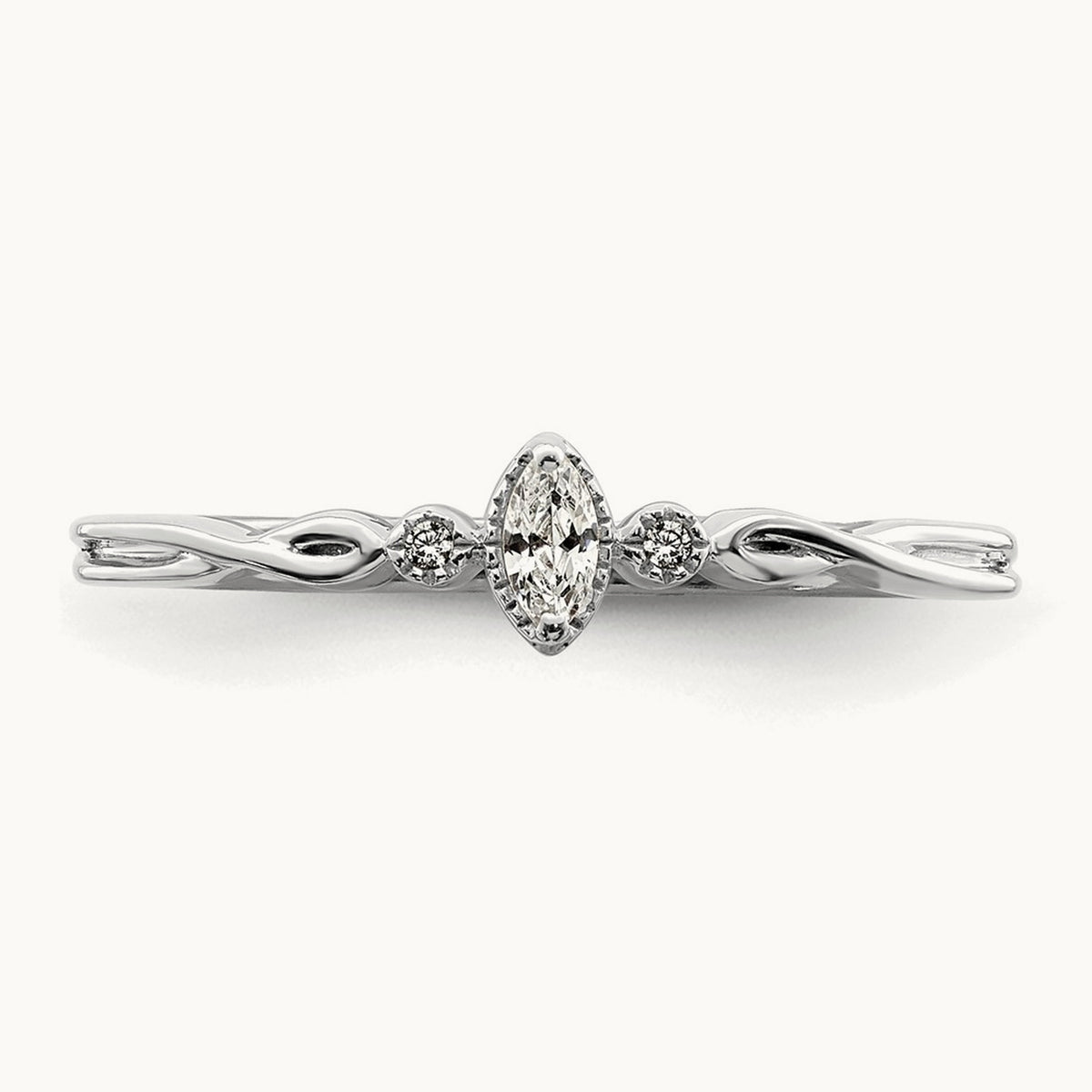 Petite Beaded Edge Marquise Complete Dia Ring, 14K White Gold