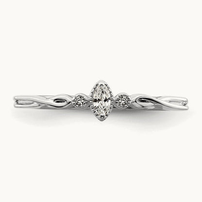 Petite Beaded Edge Marquise Complete Dia Ring, 14K White Gold