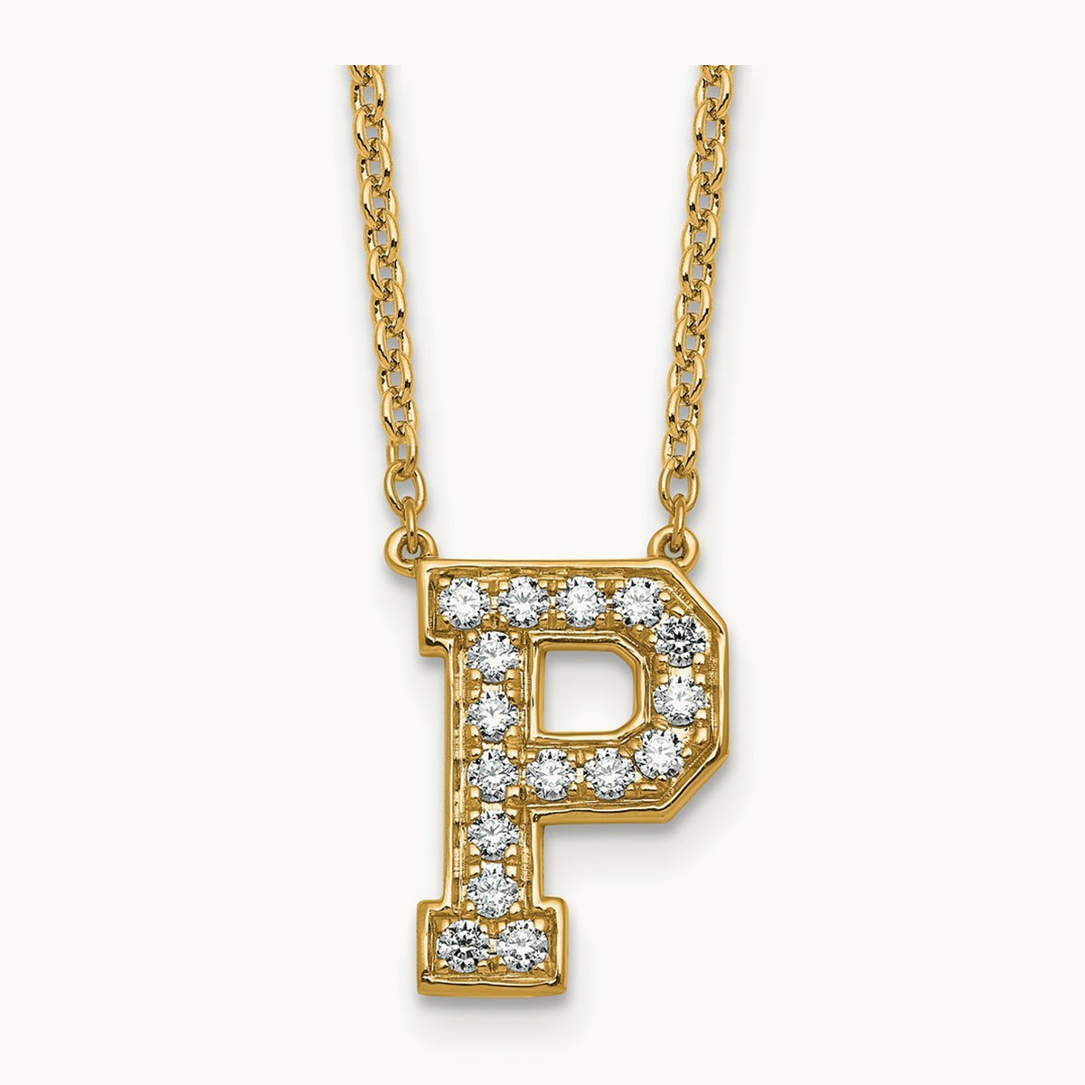 Initial Necklace — 14K Yellow Gold, P, 3/8 ct