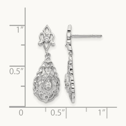 Diamond Teardrop Vintage Post Earrings, 14K White Gold