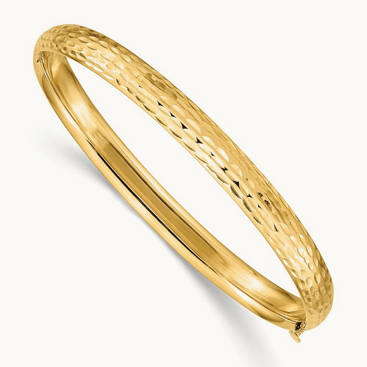 Madi K Kids Polished Diamond-cut Hinged Child's Bangle, 5mm, 14K
