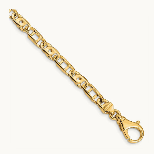 Hand Polished Fancy Link Bracelet, 5.5mm, 14K