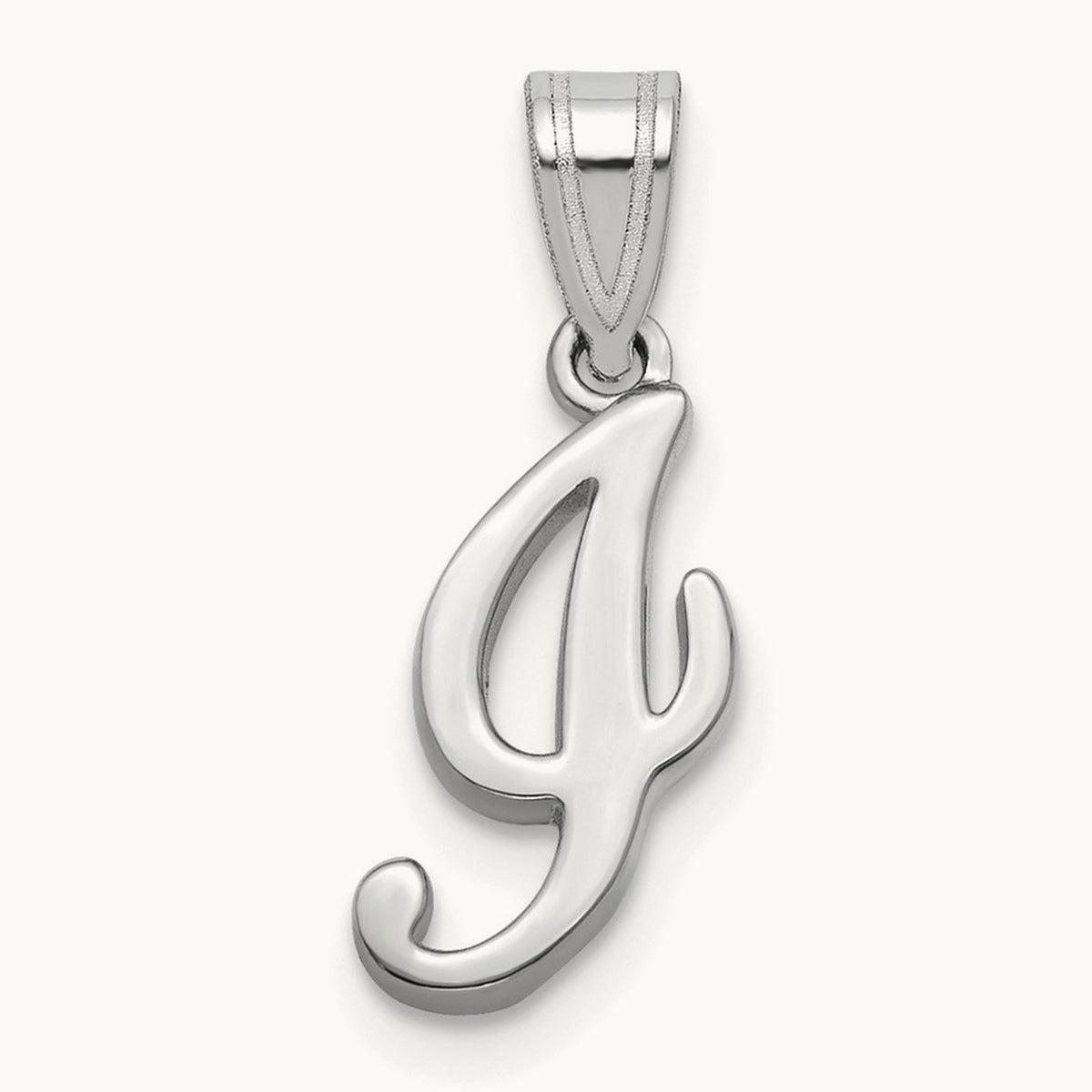 White Gold Script Letter I Initial Pendant, 14K White Gold