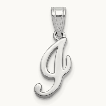 White Gold Script Letter I Initial Pendant, 14K White Gold