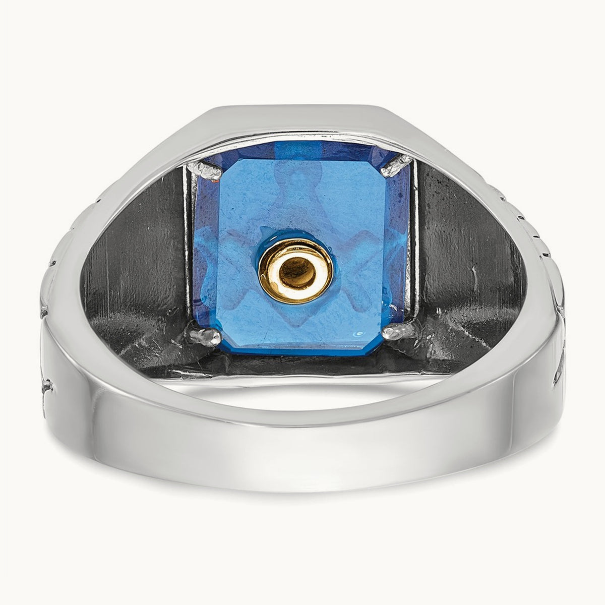 IBGoodman Textured Enamel Cr. Sapphire Blue Lodge Masonic Ring, 14K White Gold