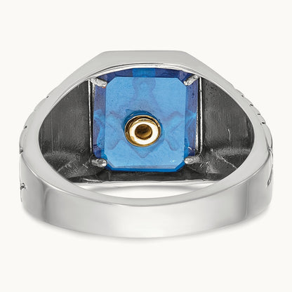 IBGoodman Textured Enamel Cr. Sapphire Blue Lodge Masonic Ring, 14K White Gold
