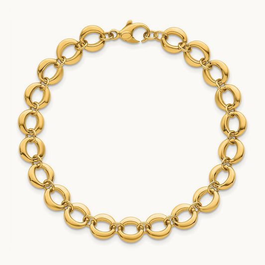 Polished Fancy Circle Link Bracelet, 8mm, 14K