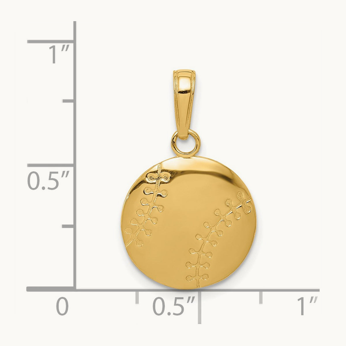 Polished Baseball Closed Back Pendant, 14K Gold