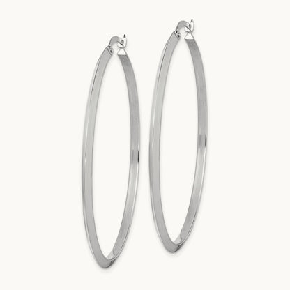 Polished Hoop Earrings, 52.5mm in 14K White Gold