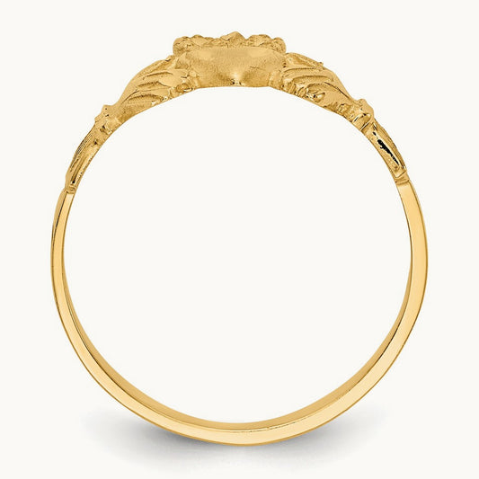 Satin and Diamond-cut Claddagh Ring, 14K
