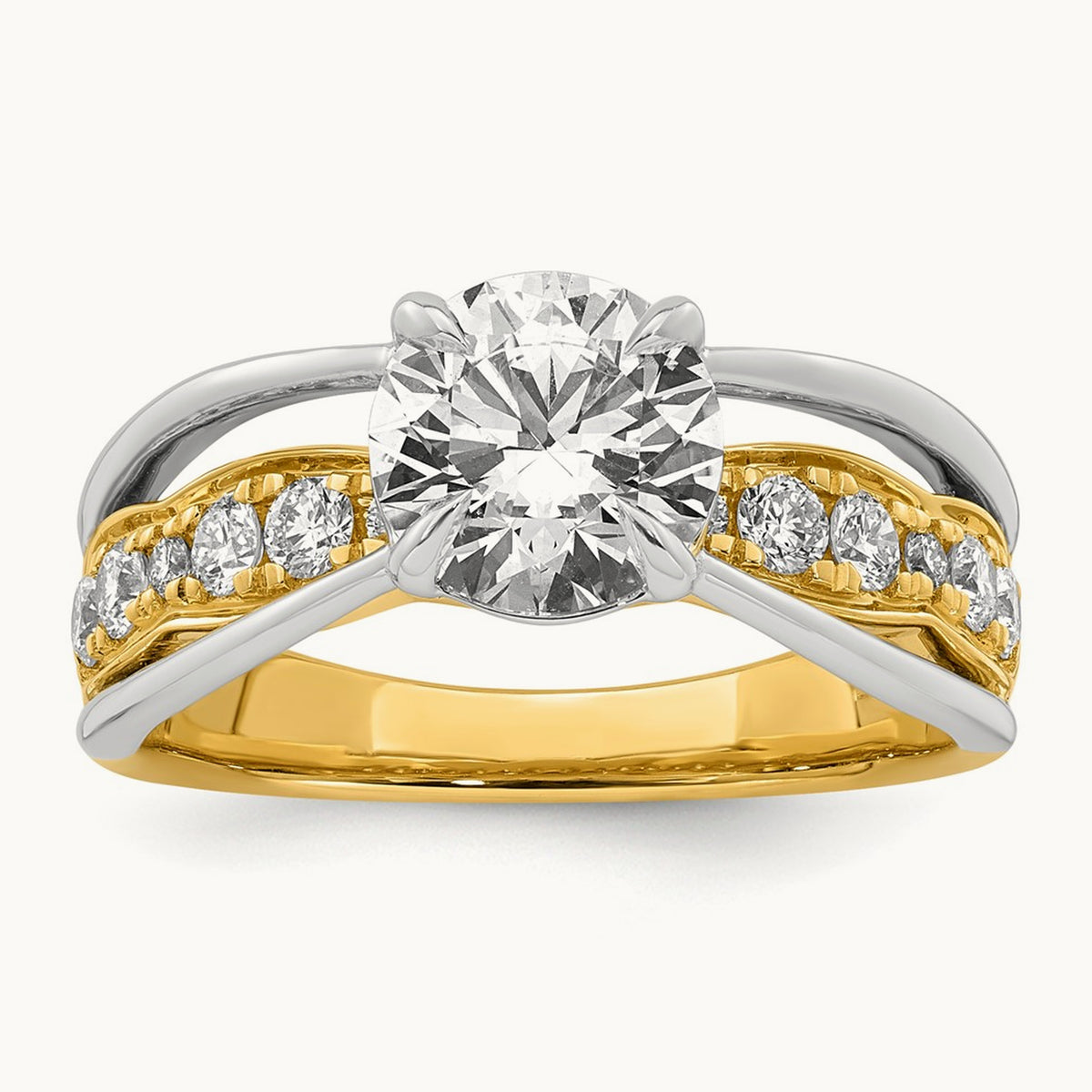 14ktt Certified Round Center Lab Grown Diamond VS+ F+ Ring