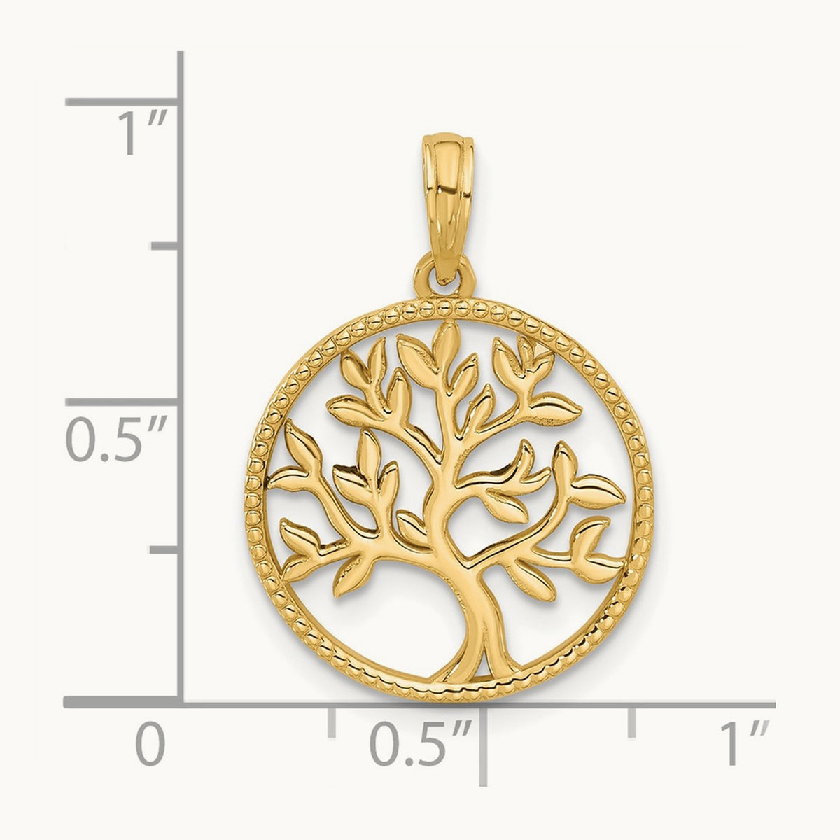 Polished Circle with Tree Charm, 14K