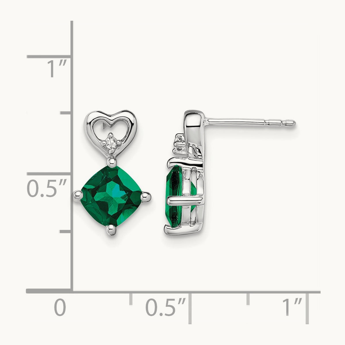 Created Emerald and Diamond Heart Earrings, 14K White Gold