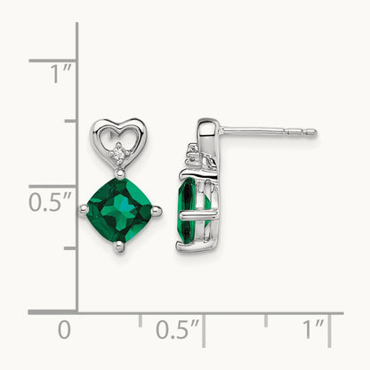 Created Emerald and Diamond Heart Earrings, 14K White Gold