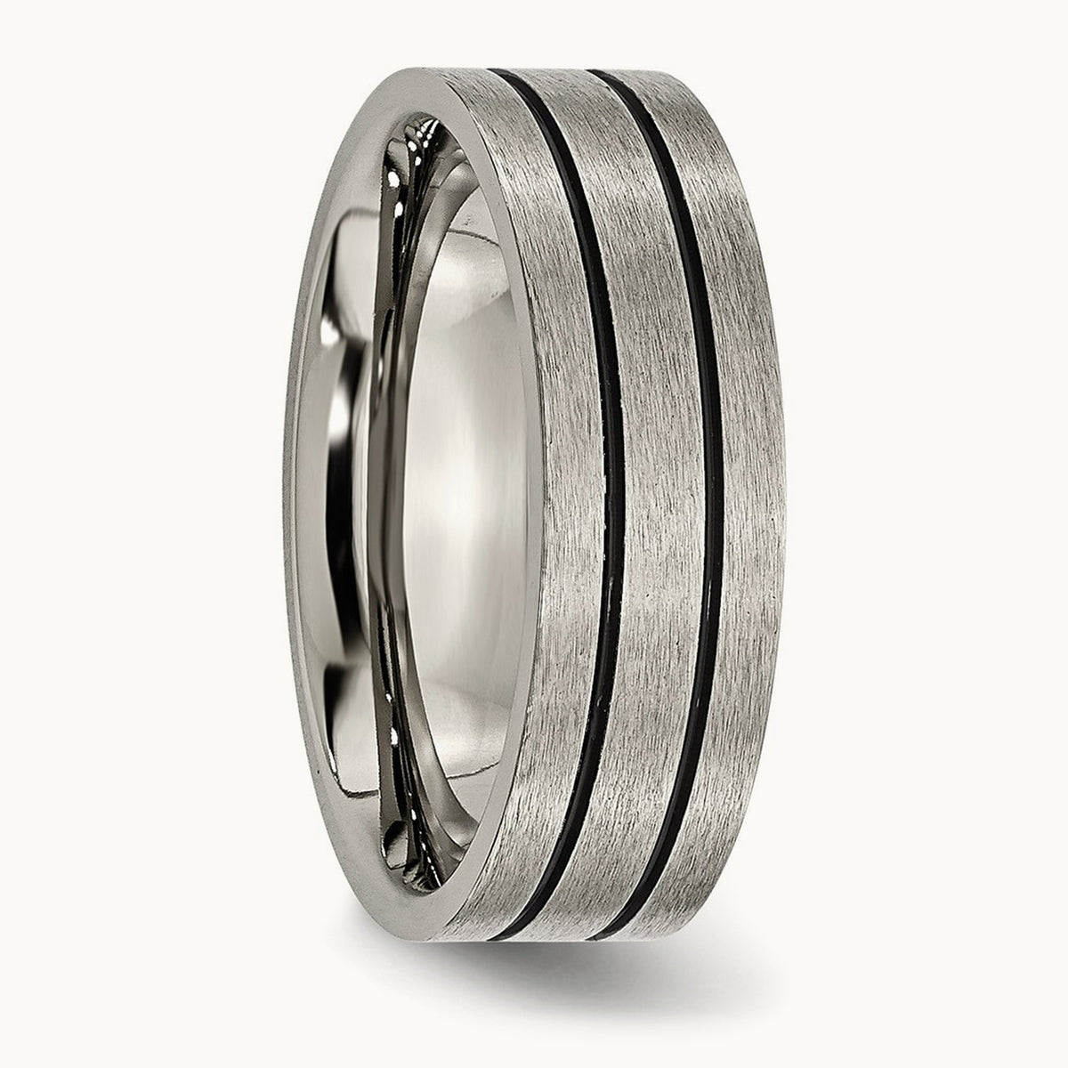 Brushed Black Enamel Grooved Flat Band — photo set (2)