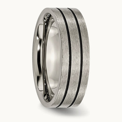 Brushed Black Enamel Grooved Flat Band — photo set