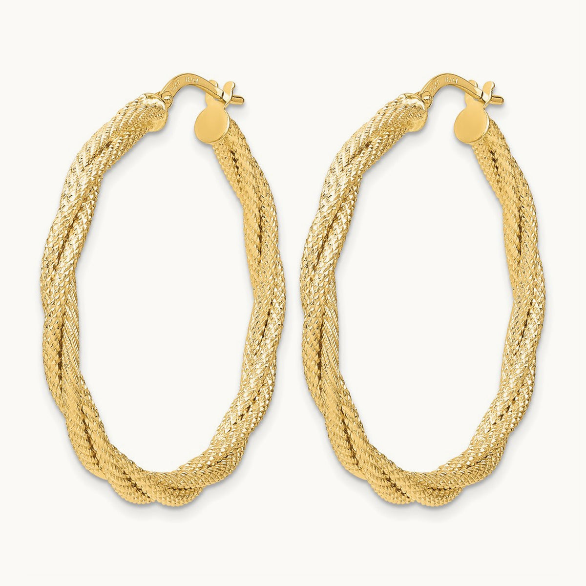 Polished Twisted Textured Hoop Earrings, 14K — Leslie's