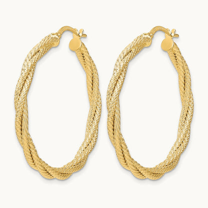 Polished Twisted Textured Hoop Earrings, 14K — Leslie's