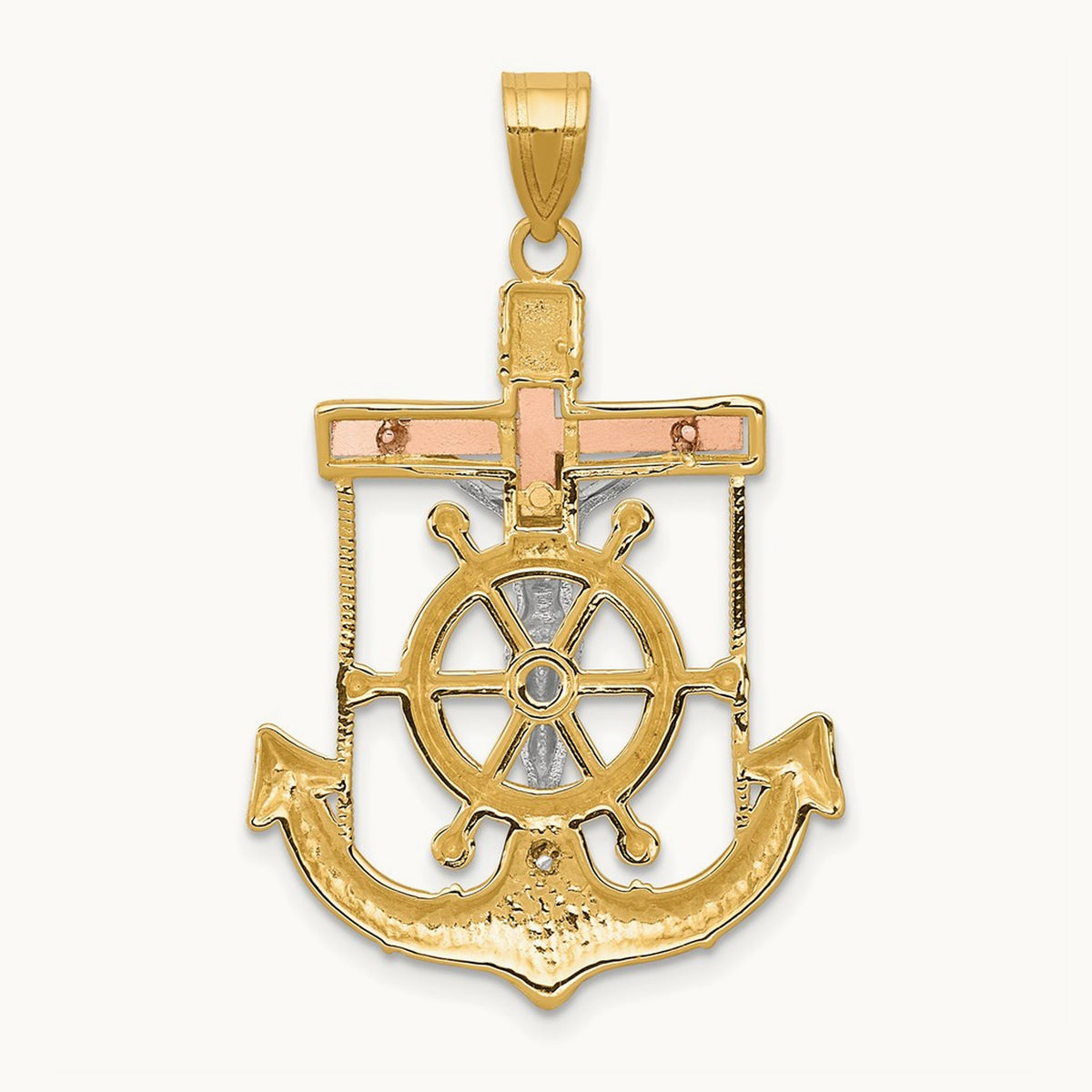 Tri-color Diamond-cut with Textured Mariner's Crucifix Pendant — 35mm
