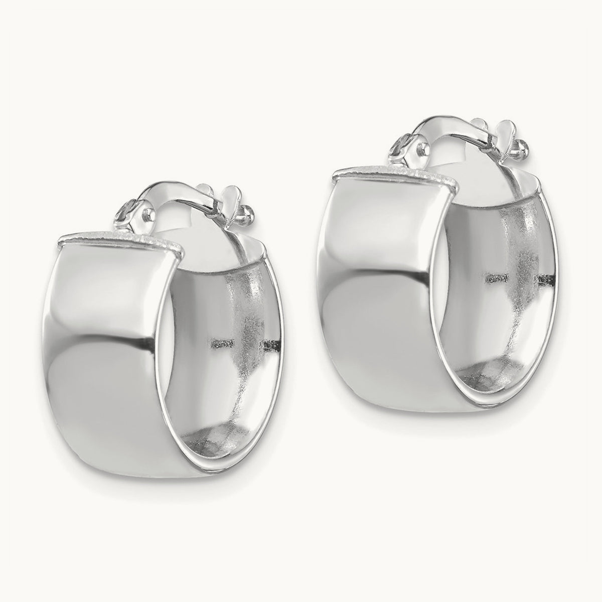 High Polished Hoop Earrings — 14K White Gold