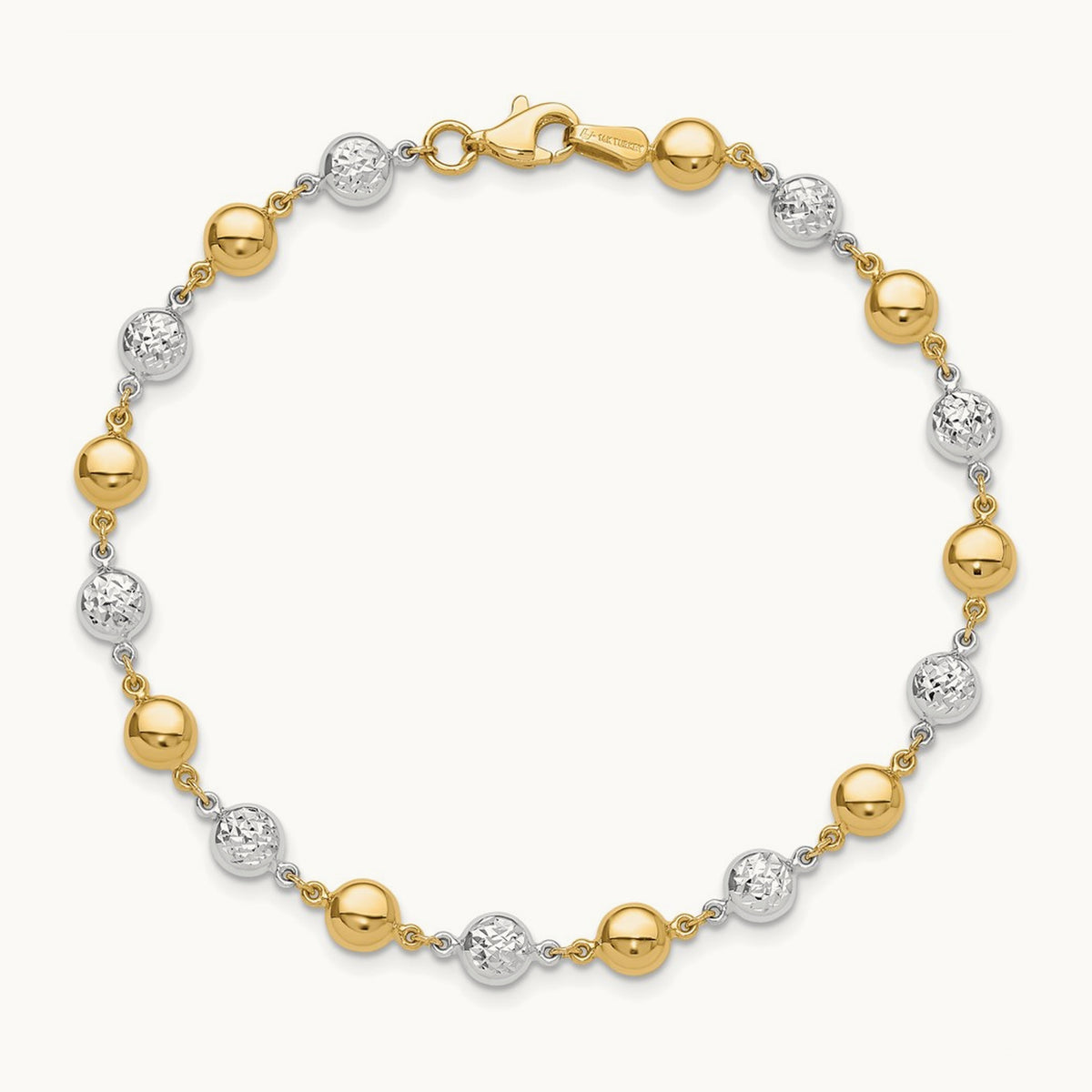 Polished and Diamond-cut Puffed Circles Bracelet, 14K Two-tone