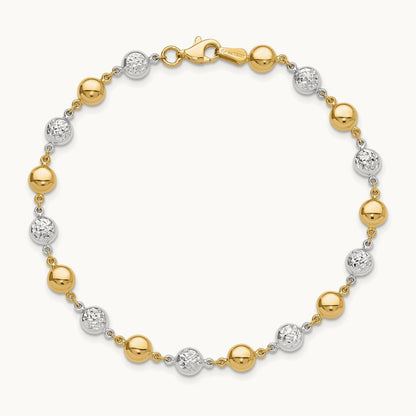 Polished and Diamond-cut Puffed Circles Bracelet, 14K Two-tone
