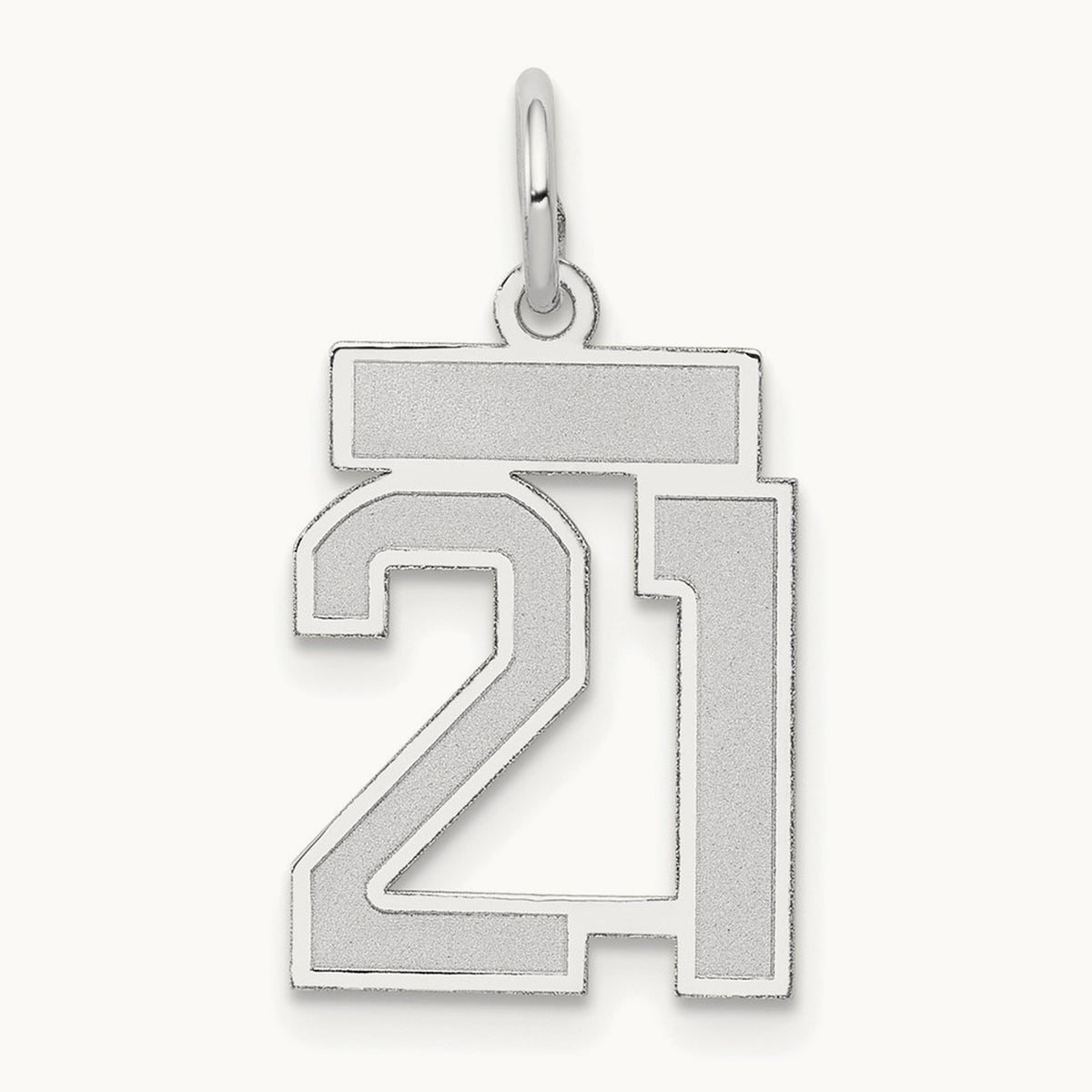 Small Satin Number 21 Charm — 14K White Gold