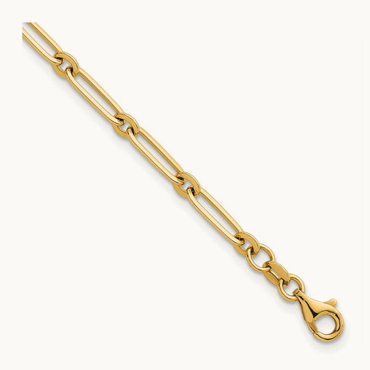 Polished Paperclip Link Bracelet, 3.75mm, 14K