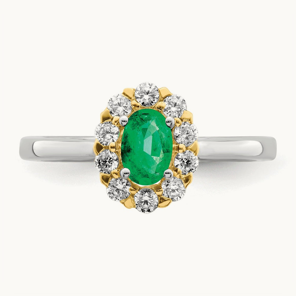 Created Emerald Halo Ring — 14K Two-Tone, 7