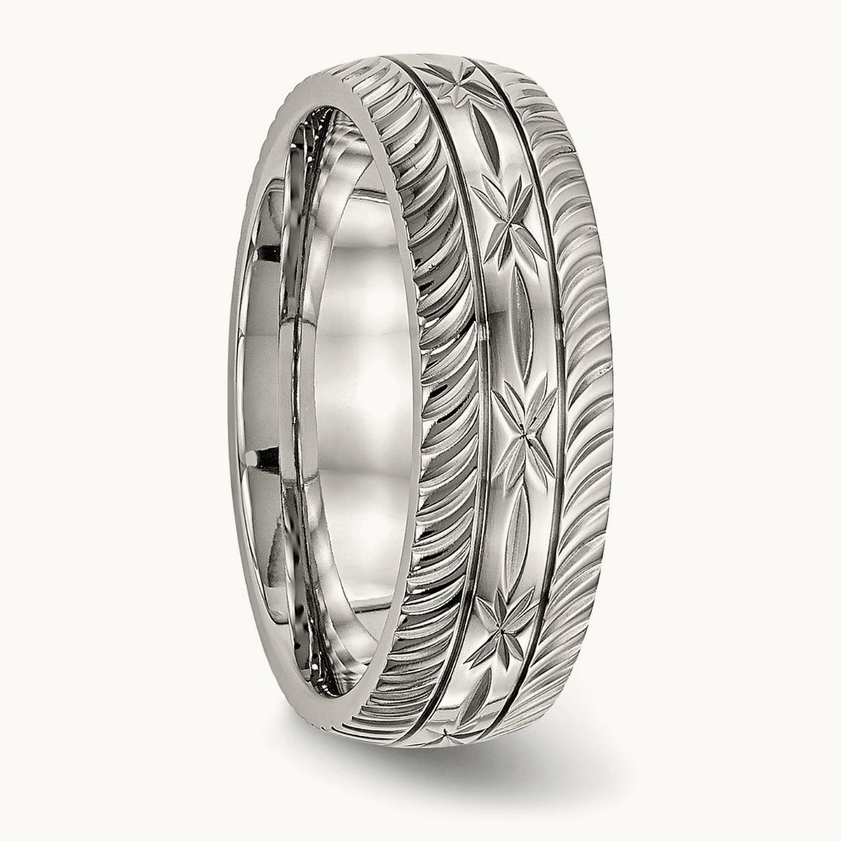 Polished Diamond Cut Band, 7mm, Stainless Steel