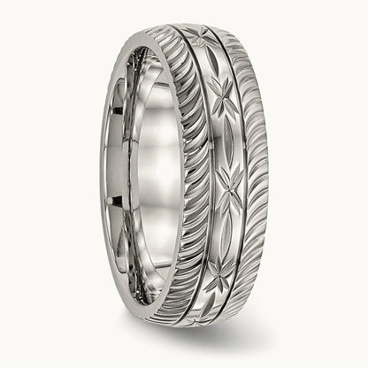 Polished Diamond Cut Band, 7mm, Stainless Steel