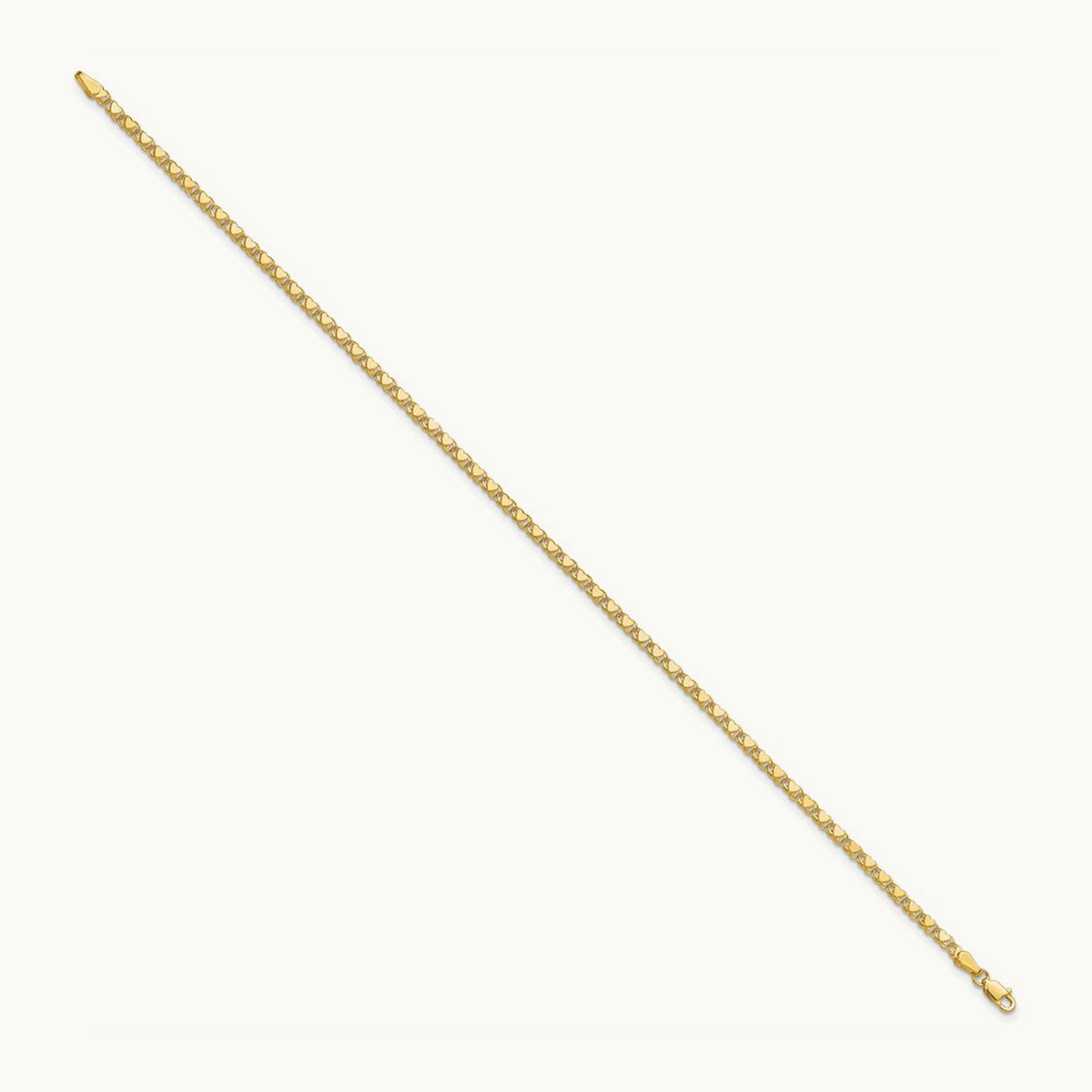 Polished Double-Sided Heart 10in Anklet, 14K