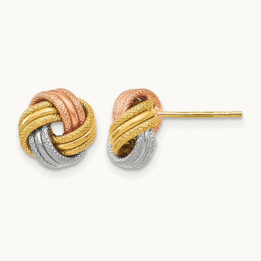 w/White and Rose Rhodium Knot Polished D/C Post Earrings, 10K — Leslie's