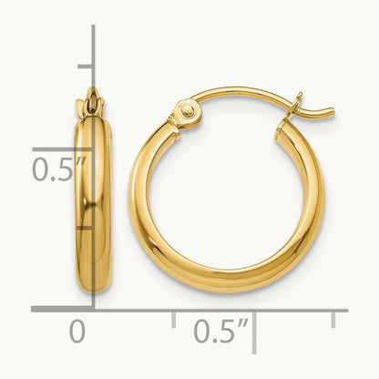 Round Tube Hoop Earrings — 14K Yellow Gold, 13mm