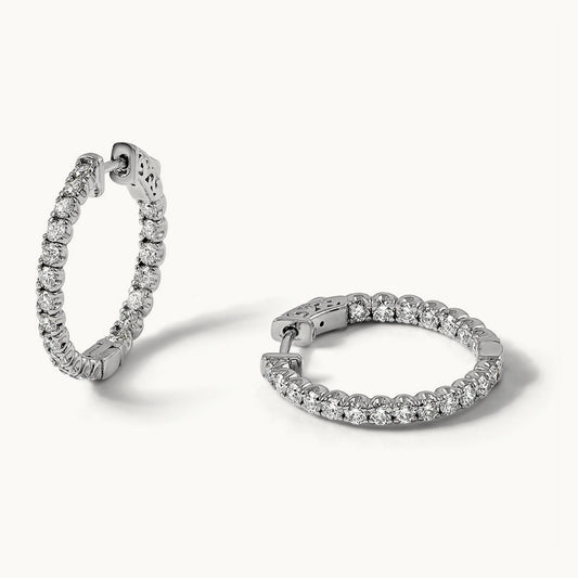 In/Out Safety Clasp Hoop Earrings, 2.00 ct tw Lab-Grown Diamond