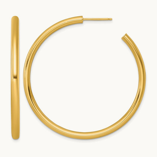 3.0 x Polished Post Hoop Earrings, 50mm, 14K