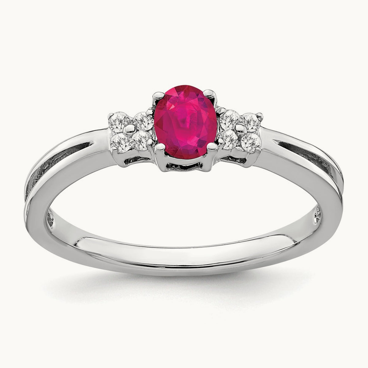 Oval Ruby and Diamond Ring, 14K White Gold