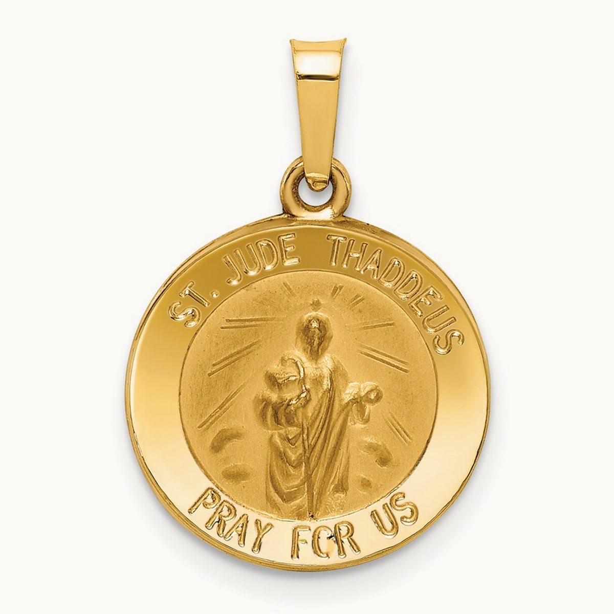 Polished and Satin St Jude Thaddeus Medal Hollow Pendant — 22mm