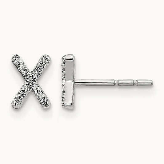 Diamond Initial X Earrings, 14K White Gold