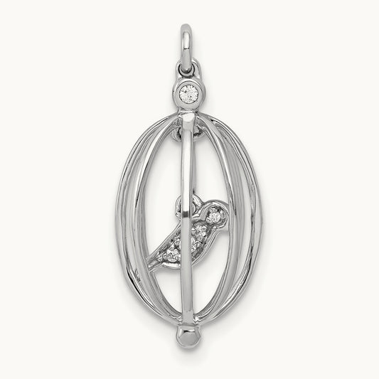 Diamond Bird in Cage Pendant, 14K White Gold