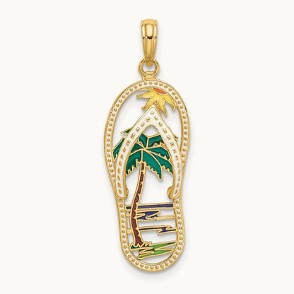 Enamel Palm Tree Flip-Flop Charm, 14K